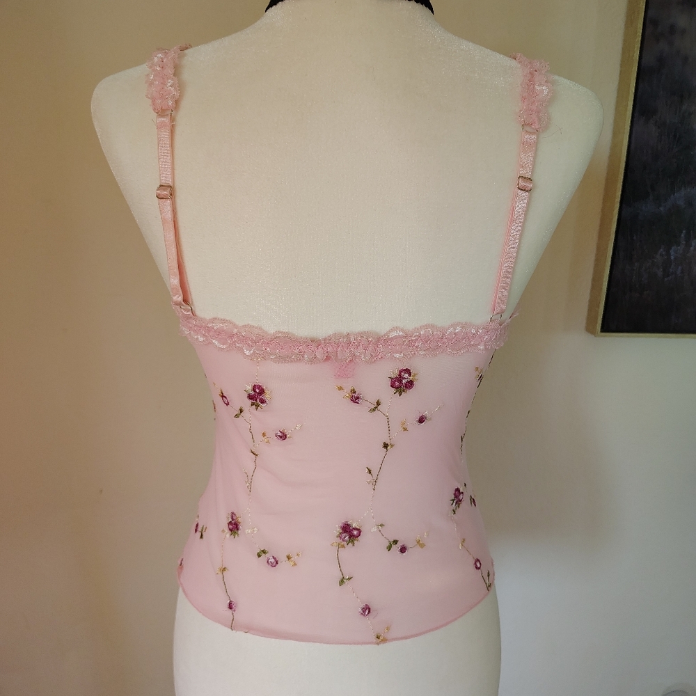Dolls Kill Sugar Thrillz Pink Embroided, Lace Trim Corset Top - Picture 6 of 7